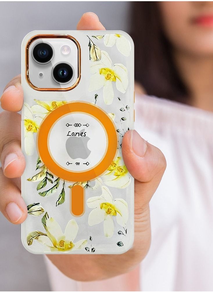 JOWAY - Case for Apple iPhone 14 Floral Design Fashion Flower Compatible with MagSafe & Wireless Charging Cover YELLOW - Image 1