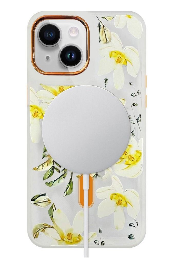 JOWAY - Case for Apple iPhone 14 Floral Design Fashion Flower Compatible with MagSafe & Wireless Charging Cover YELLOW - Image 1