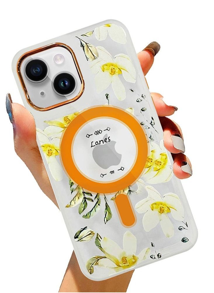 JOWAY - Case for Apple iPhone 14 Floral Design Fashion Flower Compatible with MagSafe & Wireless Charging Cover YELLOW - Image 1