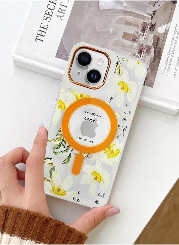 JOWAY - Case for Apple iPhone 14 Floral Design Fashion Flower Compatible with MagSafe & Wireless Charging Cover YELLOW - Image 1