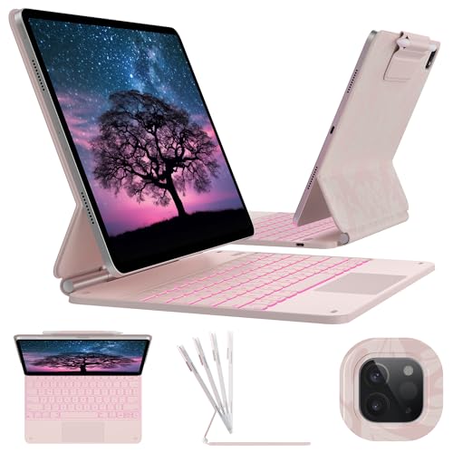 typecase غطاء لوحة مفاتيح Typecase لجهاز iPad Air 13 (M3 2025 / M2 2024) و iPad Pro 12.9 (الجيل 6/5/4/3، لوحة مفاتيح سحرية مع إضاءة خلفية بـ 11 لون، لوحة تتبع مدمجة، صف وظائف، حامل قلم، وردي ملكي فاتح - Image 1