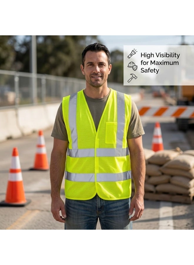Lukadah High Visibility Safety Vest Reflective Vest for Men & Women, Neon Yellow Hi Vis Work Vest with Reflective Strips, Lightweight Breathable Safety Jacket for Construction, Traffic, Cycling, Warehouse – One Size - Image 2