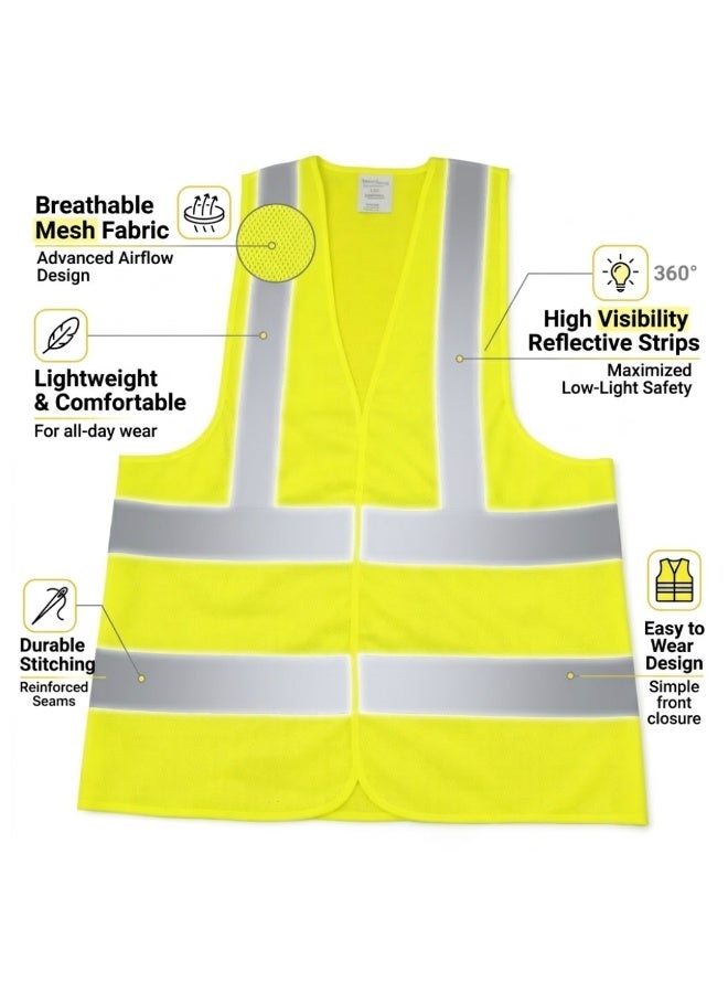Lukadah High Visibility Safety Vest Reflective Vest for Men & Women, Neon Yellow Hi Vis Work Vest with Reflective Strips, Lightweight Breathable Safety Jacket for Construction, Traffic, Cycling, Warehouse – One Size - Image 3