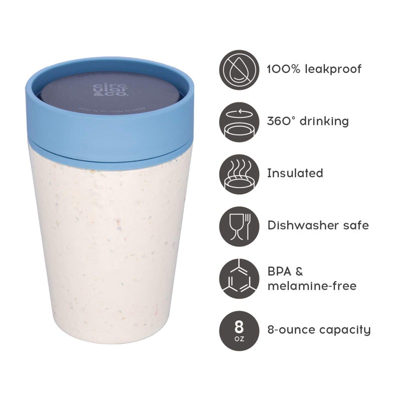 Circular and Co Leakproof Reusable Coffee Cup 8oz/227ml - The World's First Travel Mug Made from Recycled Coffee Cups, 100% Leak-Proof, Sustainable & Insulated. (Cream & Faraway Blue) - Image 3