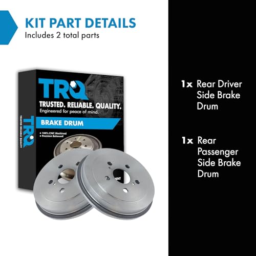 TRQ Rear Brake Drum Pair Set for 2000-2005 Toyota Celica / 2003-2008 Toyota Corolla / 2004-2008 Toyota Prius - Image 2