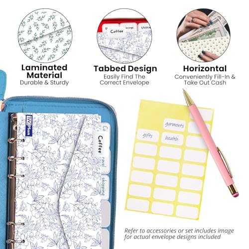 THREE WAY CUT Cash Envelope Wallet Azure All in One Budget System with 12x Tabbed Cash Envelopes, 12x Monthly Budget Cards,1x Yearly budget planner sheet Complete Money Organizer Set for Cash - Image 5