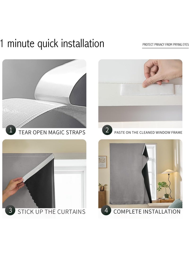 DELGREEN 100% Blackout Curtain, Self-adhesive and Portable, Easy to install, Sun Protection, Heat Insulation, Privacy Protection, Short Length, Suitable for Various Room Types, Bedroom Curtains, Bedroom Decoration, Modern Curtains - Image 2