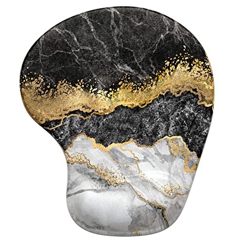 Hsurbtra Ergonomic Mouse Pad with Wrist Rest Support, Gel Mouse Pads with Non-Slip PU Base, Pain Relief Memory Foam Computer Mat, Cute Office Supplies Desk Decro Accessories, Black Marble - Image 1