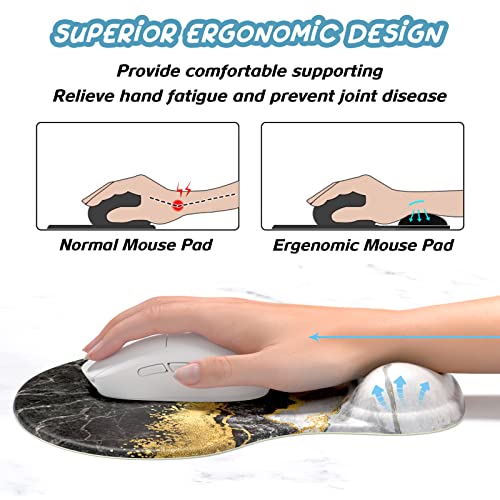 Hsurbtra Ergonomic Mouse Pad with Wrist Rest Support, Gel Mouse Pads with Non-Slip PU Base, Pain Relief Memory Foam Computer Mat, Cute Office Supplies Desk Decro Accessories, Black Marble - Image 2