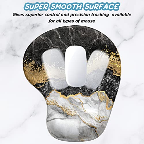 Hsurbtra Ergonomic Mouse Pad with Wrist Rest Support, Gel Mouse Pads with Non-Slip PU Base, Pain Relief Memory Foam Computer Mat, Cute Office Supplies Desk Decro Accessories, Black Marble - Image 4