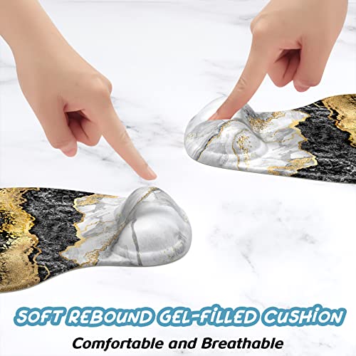 Hsurbtra Ergonomic Mouse Pad with Wrist Rest Support, Gel Mouse Pads with Non-Slip PU Base, Pain Relief Memory Foam Computer Mat, Cute Office Supplies Desk Decro Accessories, Black Marble - Image 3