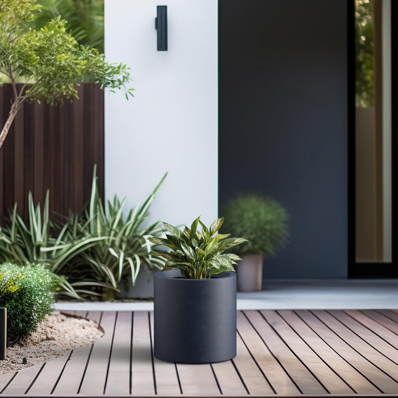 Kante 12.6" Dia Round Concrete Planter, Modern Style Large Cylindrical Plant Pot with Drainage Hole and Rubber Plug for Indoor Outdoor Patio, Dark Gray - Image 3