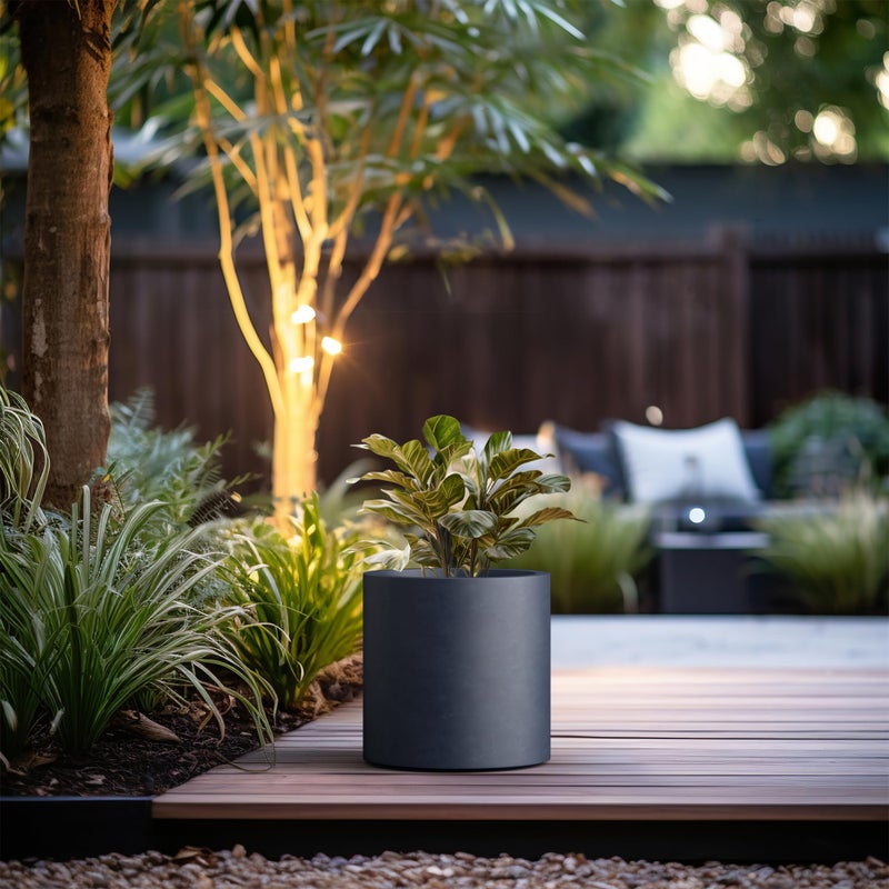 Kante 12.6" Dia Round Concrete Planter, Modern Style Large Cylindrical Plant Pot with Drainage Hole and Rubber Plug for Indoor Outdoor Patio, Dark Gray - Image 4