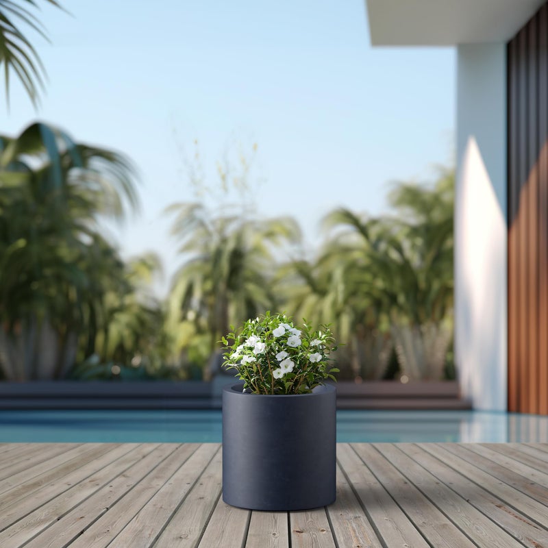 Kante 12.6" Dia Round Concrete Planter, Modern Style Large Cylindrical Plant Pot with Drainage Hole and Rubber Plug for Indoor Outdoor Patio, Dark Gray - Image 5