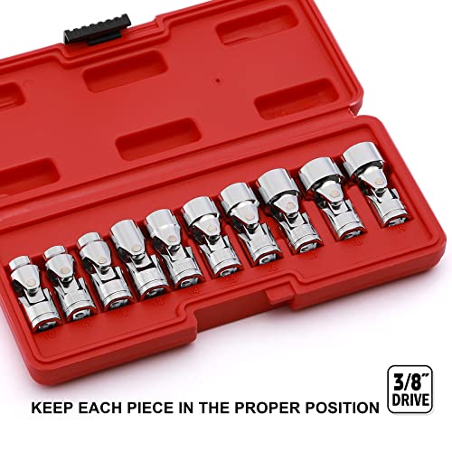 EMENTOL 10PCS 3/8" Drive Universal Joint Socket Set, 6 Point, Metric Universal Flex Socket Set, CR-V, Swivel Head, 10mm - 19mm - Image 5
