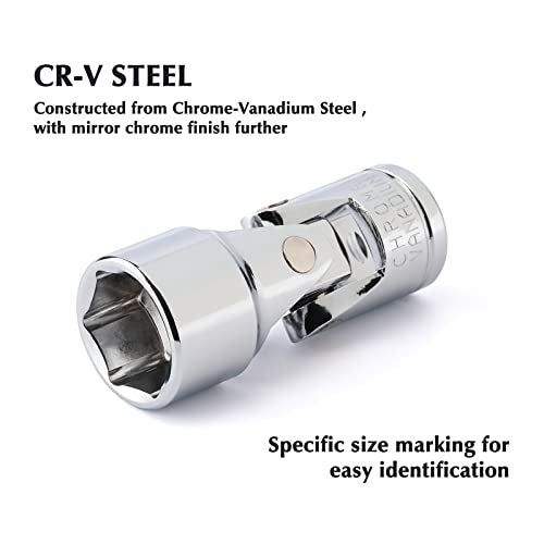 EMENTOL 10PCS 3/8" Drive Universal Joint Socket Set, 6 Point, Metric Universal Flex Socket Set, CR-V, Swivel Head, 10mm - 19mm - Image 3