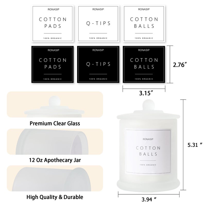 Ronasip 3 Pack Qtip Holder Dispenser, 16oz Bathroom Organizer and Storage Canisters, Glass Apothecary Jars with Lid - Home Decor, Room Decor Aesthetic (Frosted White) - Image 5