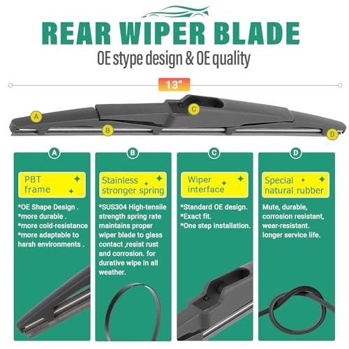 WINDSMILE 26" 18" 13" Windshield Wiper Blades Replacement for Kia Telluride 2020 2021 2022 2023 2024 2025 Premium All Weather Front Rear Wipers Set - OEM Quality (Pack of 3) - Image 4