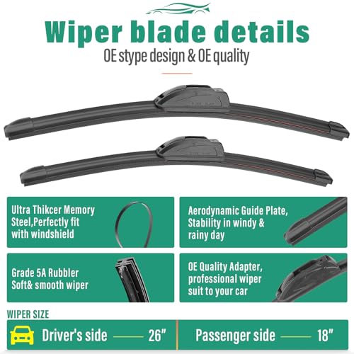 WINDSMILE 26" 18" 13" Windshield Wiper Blades Replacement for Kia Telluride 2020 2021 2022 2023 2024 2025 Premium All Weather Front Rear Wipers Set - OEM Quality (Pack of 3) - Image 3
