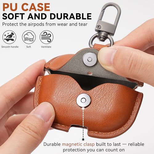 TNSNK for Apple Airpod Pro 3 Case 2025, TNSNK Leather Case Cover with Keychain & Cleaner Kit for Airpods Pro 3rd Generation, Leather Wireless Charging Protective Headphone Case Cover (Brown) - Image 3