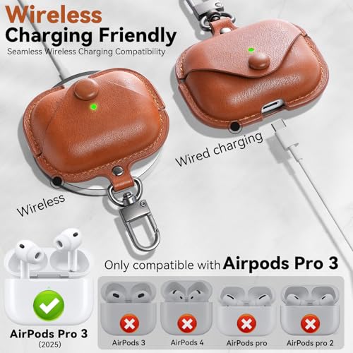 TNSNK for Apple Airpod Pro 3 Case 2025, TNSNK Leather Case Cover with Keychain & Cleaner Kit for Airpods Pro 3rd Generation, Leather Wireless Charging Protective Headphone Case Cover (Brown) - Image 5