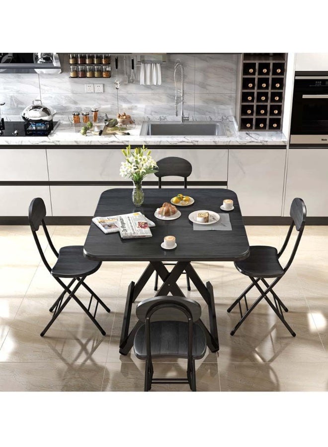 TAPIT Wooden Square Table Multifunctional Folding Table with Metallic X Shape Stand Portable Camping Table Dining table Garden Picnic Coffee table (Black-70x70x74cm) - Image 2