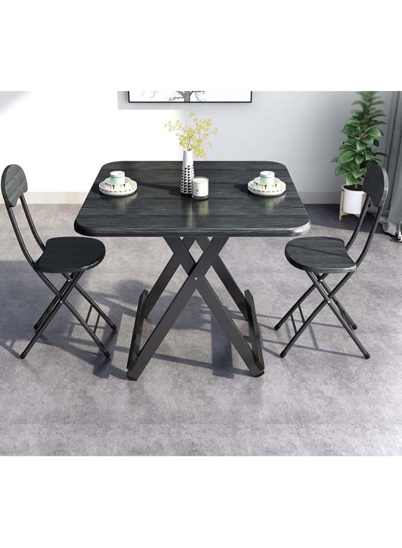 TAPIT Wooden Square Table Multifunctional Folding Table with Metallic X Shape Stand Portable Camping Table Dining table Garden Picnic Coffee table (Black-70x70x74cm) - Image 4