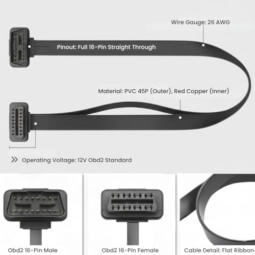 MeridianSemi Obd Cable 60cm for all compatible vehicles 16Pin Male to Female obd2 cable connector for obd adapter & all compatible obd2 scanners, obd2 reader and obd GPS trackers - Image 5