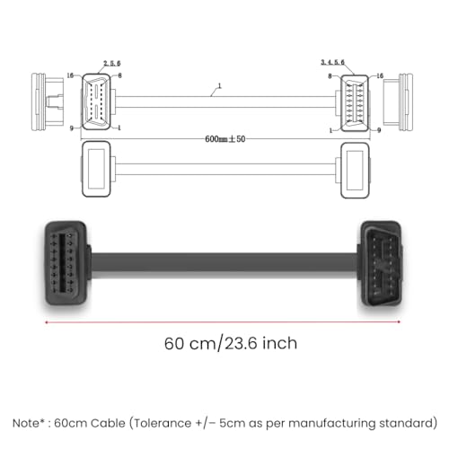 MeridianSemi Obd Cable 60cm for all compatible vehicles 16Pin Male to Female obd2 cable connector for obd adapter & all compatible obd2 scanners, obd2 reader and obd GPS trackers - Image 4