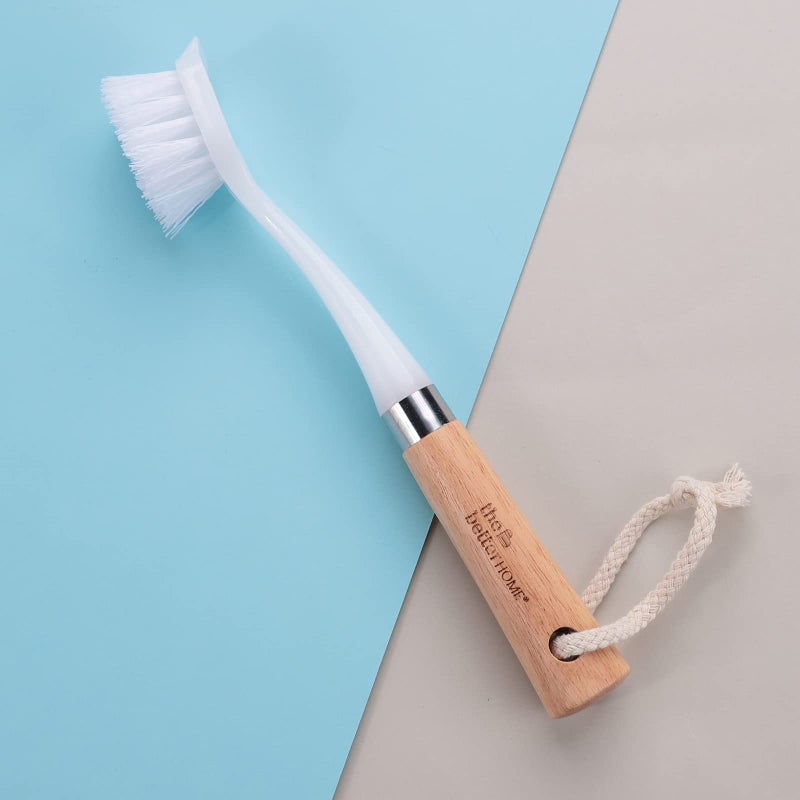 The Better Home The Better Home Wood Sink & Tile Cleaner Brush Set 26 Cm Long With Non-Slippery Wooden Handle & Loop For Hanging Sink Cleaning Brush Kitchen Cleaning Brush- White - Image 1