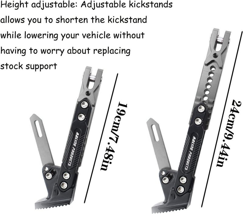 Adsspro Universal Motorcycle Kickstand Accessories Motor Modified CNC Aluminum Alloy Adjustable Tripod Holder Kickstand Foot Side Support Stand Motor Scooter Motorbike Dit Pit Bike (gray) - Image 3