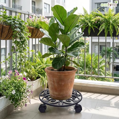 ecofynd SpinX Round Metal Plant Stand for Indoor & Outdoor Pots, Caddy Rolling Wheels Metal Potted Plant Holder for House, Garden & Patio (Pack of 2, Black, PS015) - Image 5