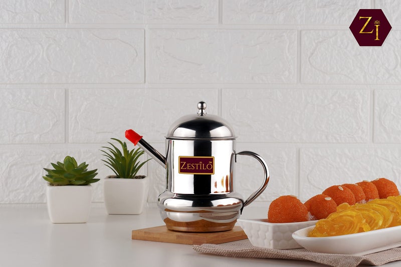 ZESTILO Oil dispenser, ghee jar (450ml Capacity) containers for kitchen, Tel bottle for kitchen, Ghee container,steel oil dispenser with handle pipe oilpot - Image 4