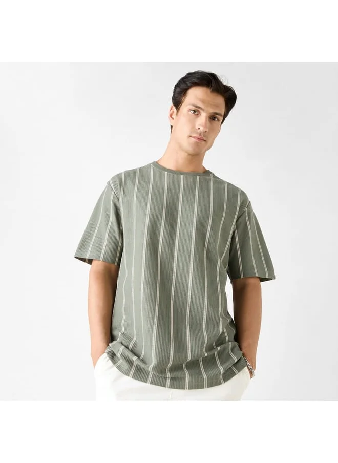 Iconic Iconic Striped Crew Neck T-shirt with Short Sleeves