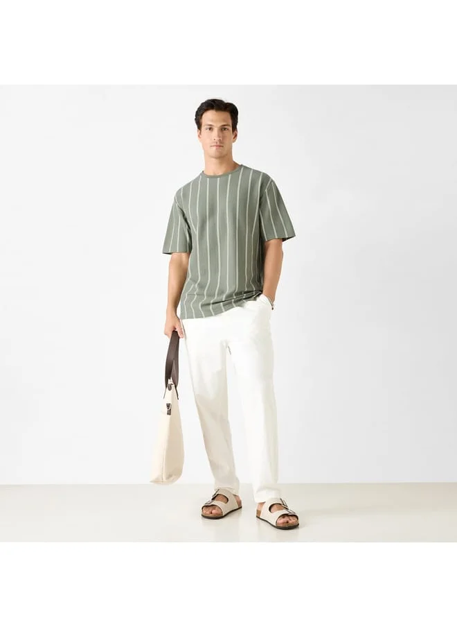 Iconic Iconic Striped Crew Neck T-shirt with Short Sleeves