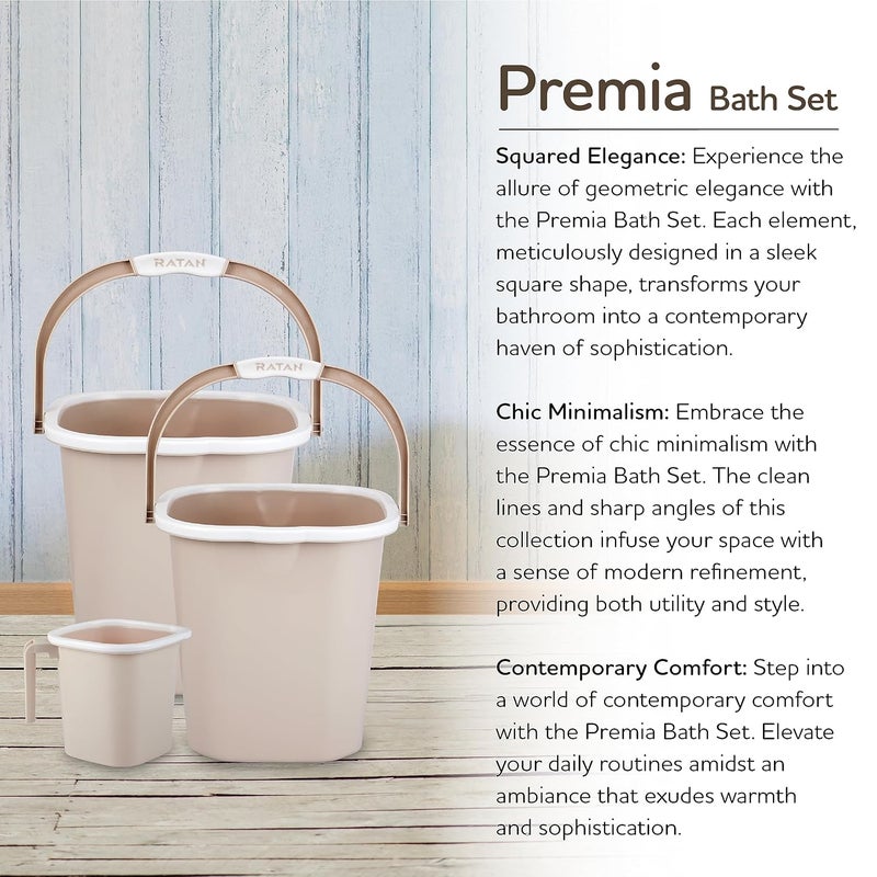 RATAN PLASTICWARE Plastic Bathroom Set of 3 Pieces Combo Pack Premia Plain 18 Liters + 25 Liters Bucket + One Premia Plain Bath Mug 1.5 Liters Color Desert Rose - Image 4