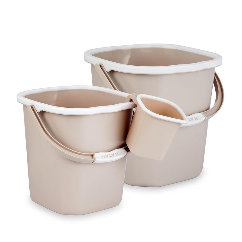 RATAN PLASTICWARE Plastic Bathroom Set of 3 Pieces Combo Pack Premia Plain 18 Liters + 25 Liters Bucket + One Premia Plain Bath Mug 1.5 Liters Color Desert Rose - Image 1