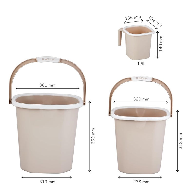 RATAN PLASTICWARE Plastic Bathroom Set of 3 Pieces Combo Pack Premia Plain 18 Liters + 25 Liters Bucket + One Premia Plain Bath Mug 1.5 Liters Color Desert Rose - Image 2