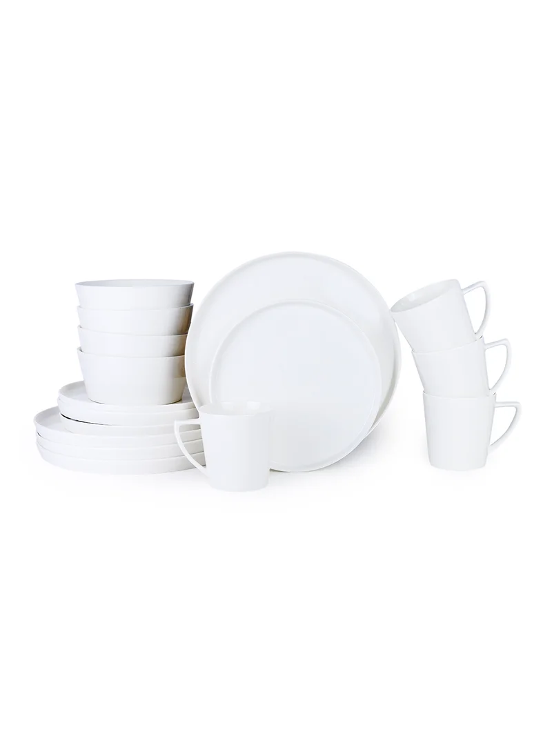 كويزين أرت Cuisine Art Aden Bone China Dinner Set for Every Meals - White 16 Pieces | 4 Dinner Plates (Dia 25.3cm) 4 Side Plates, 4 Bowls (Dia14.5xH1.8cm) 4 Mugs | Elegant Plates for Everyday Dining