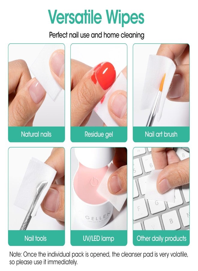 Gellen 400 Pack Nail Cleanser Pads, Alcohol Pads for Nails, Individually Wrapped Nail Prep Pads, Lint-free Tacky Layer Residue Remover Wipes for Acrylic & Builder Gel Polish Press-ons - Image 4