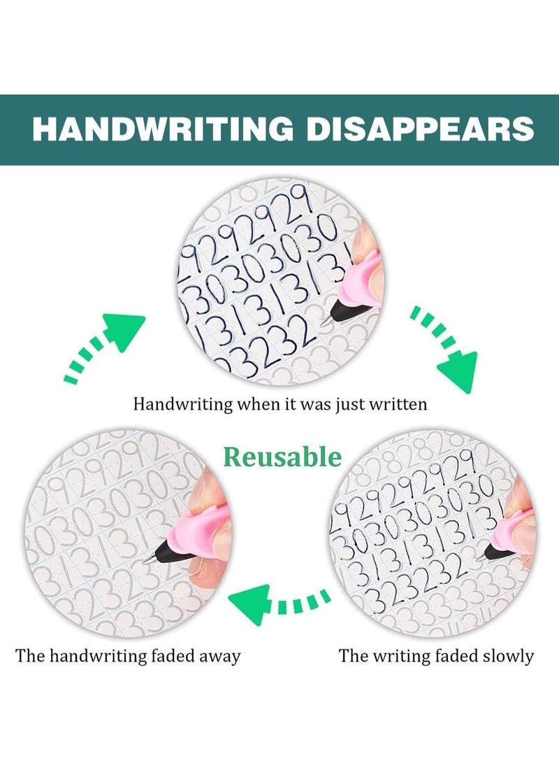 VUCATIN 4 قطع من دفاتر ممارسة السحر العربي A5 للأطفال بخط اليد، دفتر تتبع بالحبر السحري القابل لإعادة الاستخدام لمرحلة ما قبل المدرسة، دفتر رسم أبجدي مع عبوات إعادة تعبئة/مصححات قبضة، لوازم تعليمية - Image 3