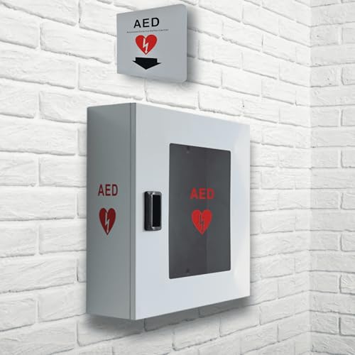 ISOP AED Storage - AED Cabinet Gray + Sign | Wall-Mounted Box | Aluminium Outdoor Indoor Defribillator Cabinet - Survival Kit | Emergency Equipment | Wall Mounted Rescue Equipment | Caja para DAE - Image 1