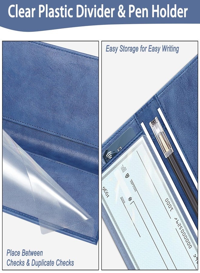 LLi Cufite Leather Checkbook Cover for Top & Side Tear Registers Duplicate Checks with Plastic Insert Flap Card Holder Pen Hoop Slim Wallet for Men Women, Cobalt, 7.01 x 3.50 x 0.3 inches, Classic - Image 4