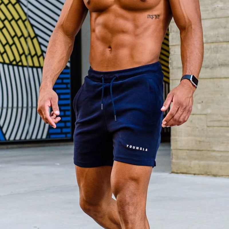 YOUNGLA Mens Cotton Athletic Shorts Gym Basketball Training Black - Image 5