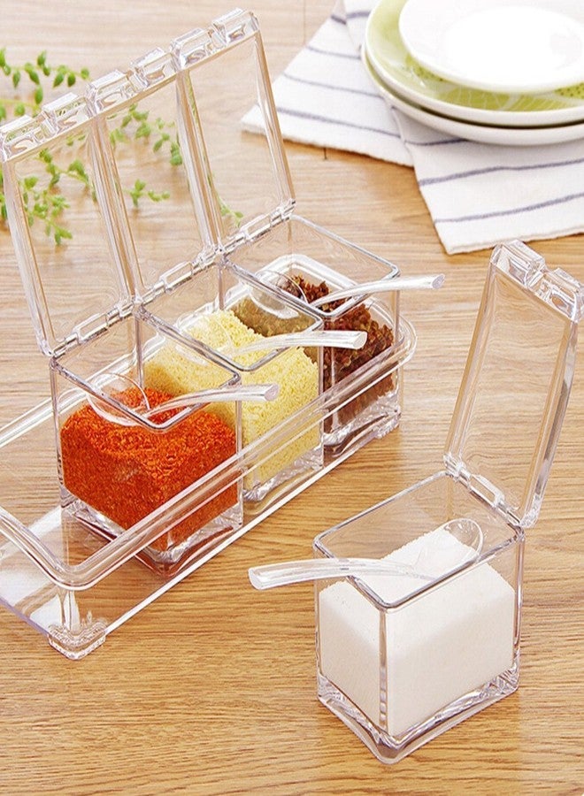 BLAPOXE Acrylic Clear Spice Rack, 4 Pieces Crystal Seasoning Box Set Kitchen Storage Jar Container Condiment Cruet with Cover and 4 Spoons - Image 4