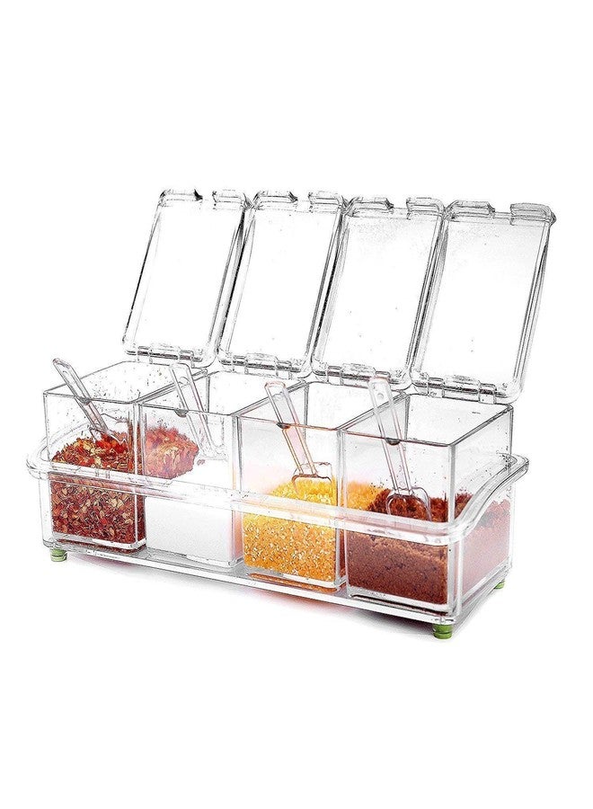 BLAPOXE Acrylic Clear Spice Rack, 4 Pieces Crystal Seasoning Box Set Kitchen Storage Jar Container Condiment Cruet with Cover and 4 Spoons - Image 1