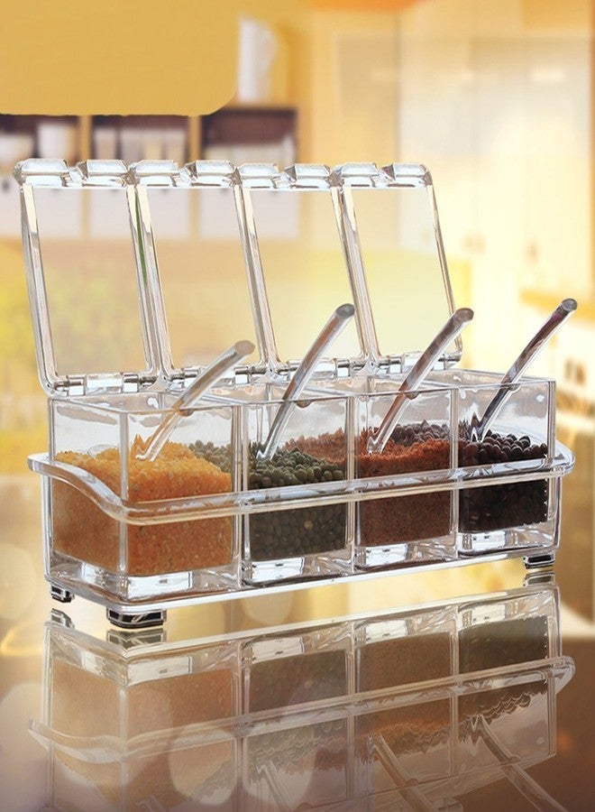 BLAPOXE Acrylic Clear Spice Rack, 4 Pieces Crystal Seasoning Box Set Kitchen Storage Jar Container Condiment Cruet with Cover and 4 Spoons - Image 5