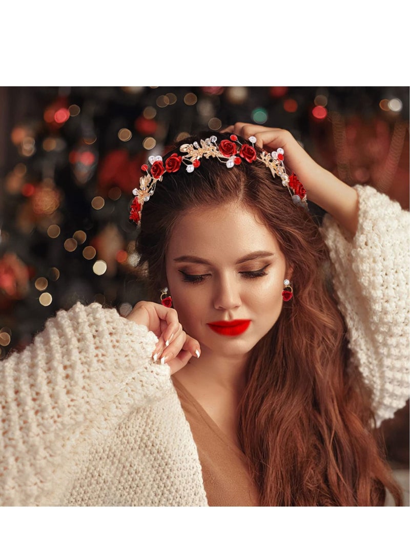 Excefore 3 Pack Flower Crown for Women, Rhinestone Pearl Princess Flower Headpiece, Jewelry Set Bridal Wedding Crowns and Tiaras, Suitable for Girl Women Party Hair Band - Image 5