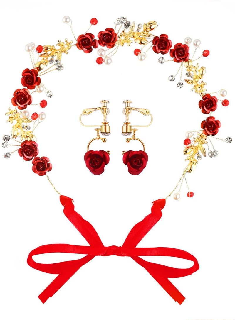 Excefore 3 Pack Flower Crown for Women, Rhinestone Pearl Princess Flower Headpiece, Jewelry Set Bridal Wedding Crowns and Tiaras, Suitable for Girl Women Party Hair Band - Image 1