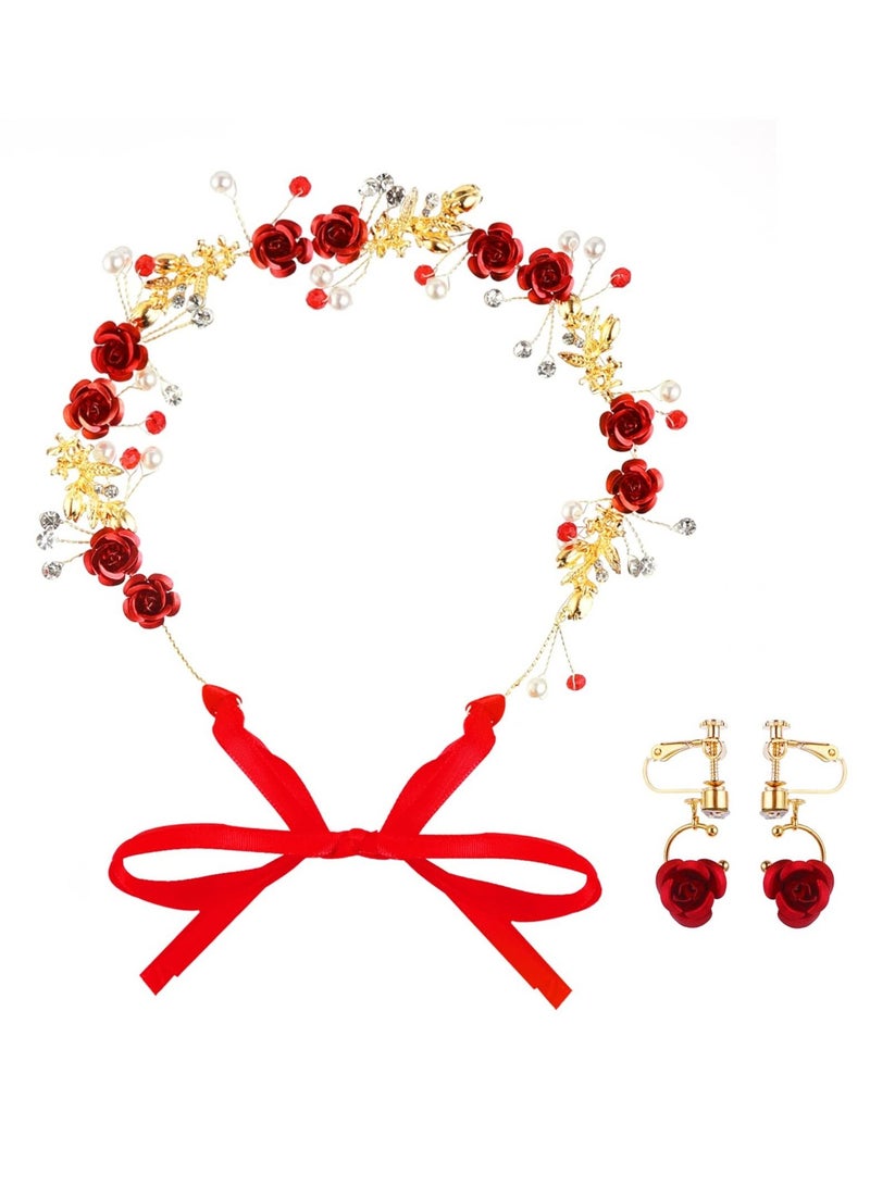 Excefore 3 Pack Flower Crown for Women, Rhinestone Pearl Princess Flower Headpiece, Jewelry Set Bridal Wedding Crowns and Tiaras, Suitable for Girl Women Party Hair Band - Image 2